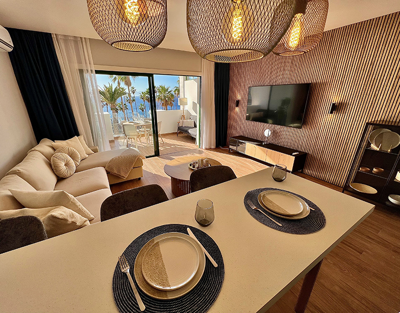 Stylish living room of Callao Ocean View Luxury Apartment with open day space.